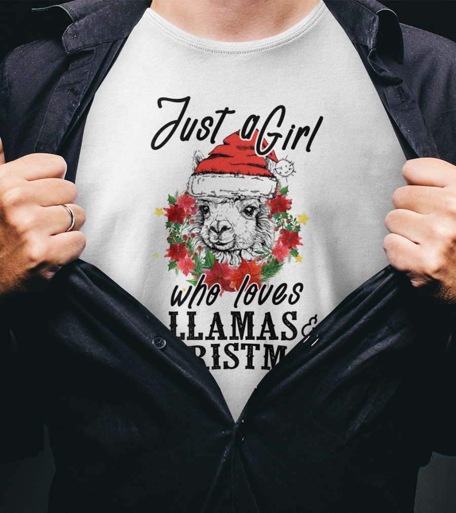 Festive Enthusiast Just A Girl Who Loves Llamas And Christmas Cheer T-Shirt