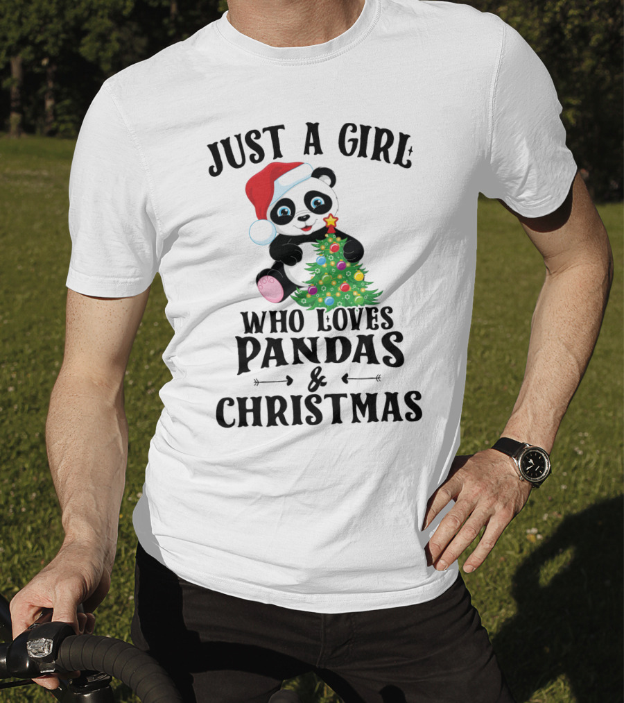 Just A Girl Who Loves Pandas And Christmas With Festive Holiday Panda T-Shirt