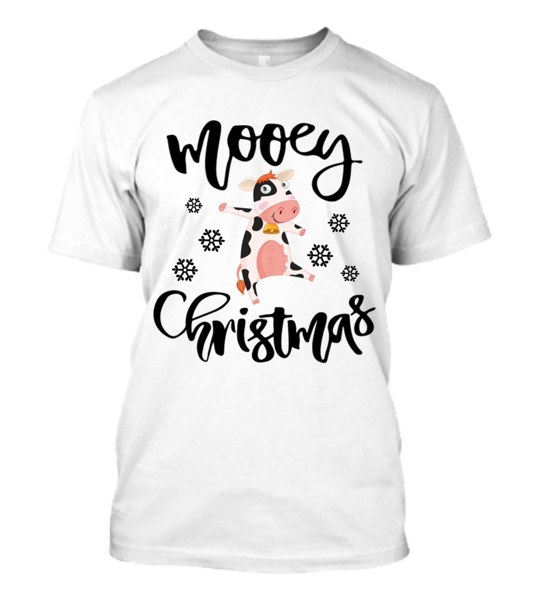 Mooey Christmas Funny Cows Dancing With Snowflakes Holiday Cow T-Shirt