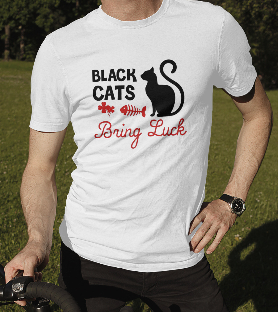 Black Cats Bring Luck Shamrock And Fishbone Icon Holiday Present T-Shirt