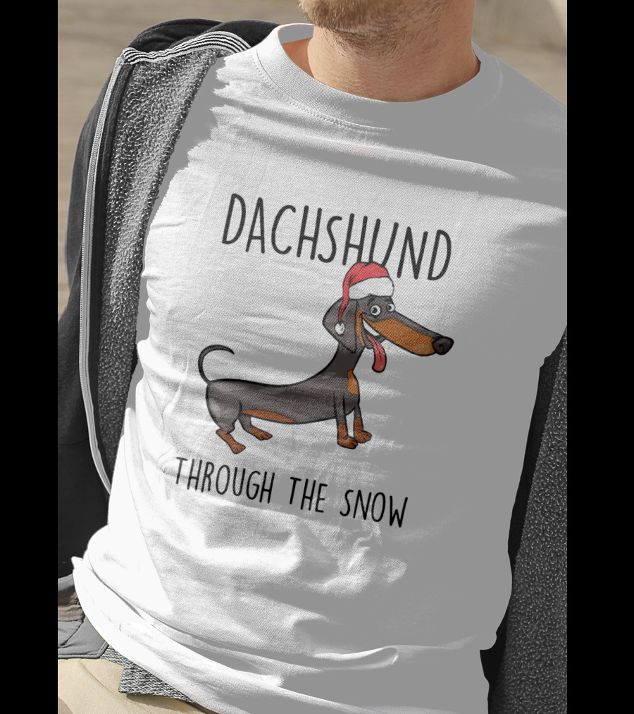 Dachshund Through The Snow Festive Sausage Dog With Santa Hat T-Shirt