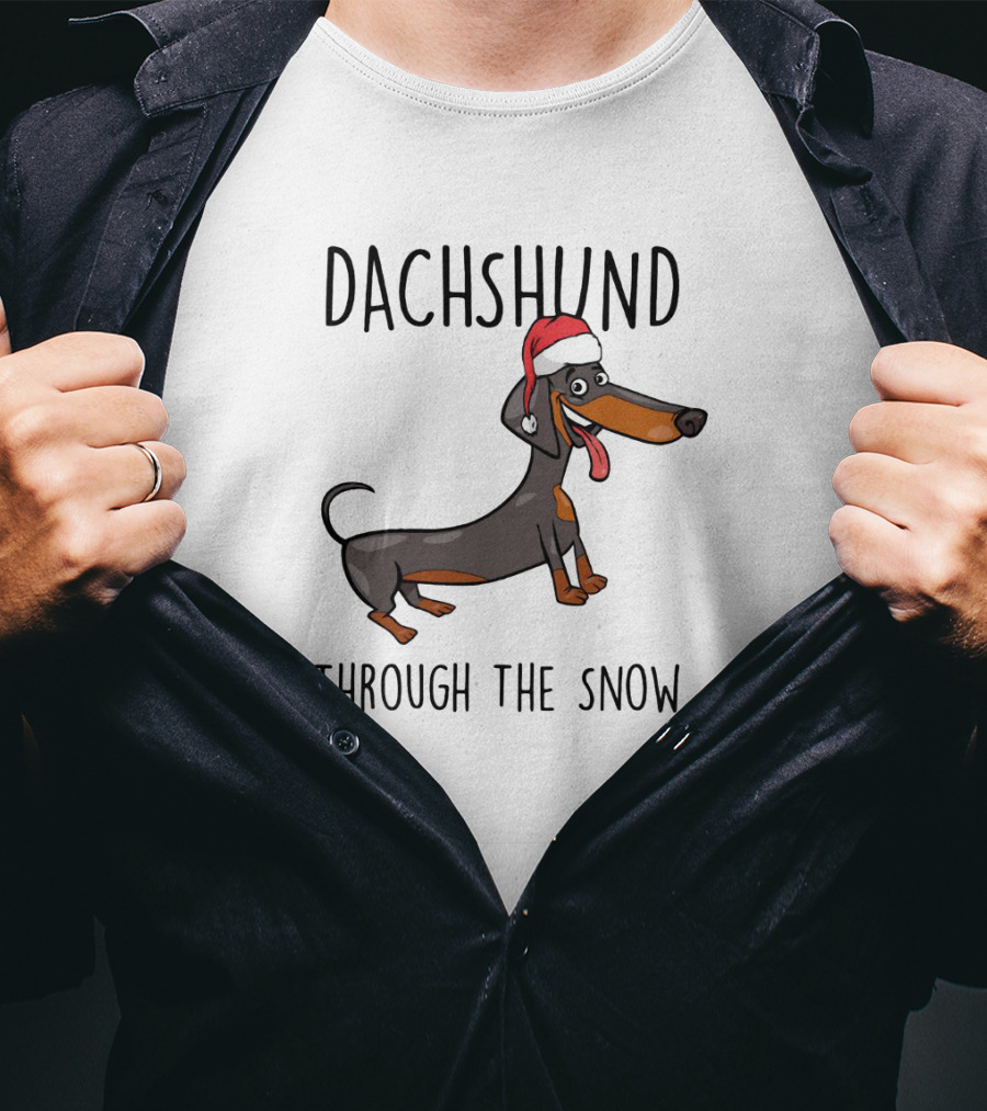 Dachshund Through The Snow Festive Sausage Dog With Santa Hat T-Shirt