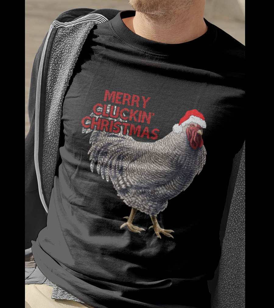 Merry Cluckin' Christmas Chicken With Santa Hat T-Shirt
