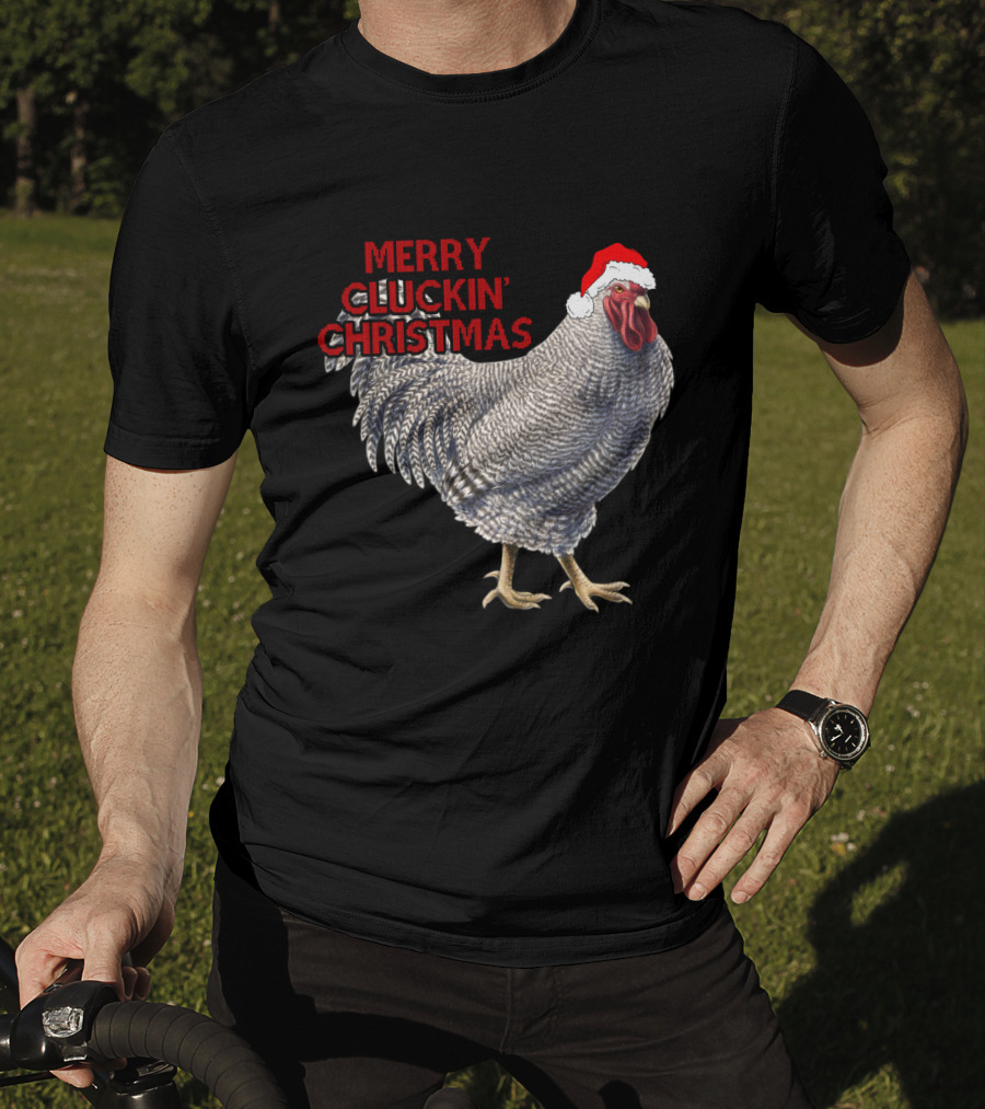 Merry Cluckin' Christmas Chicken With Santa Hat T-Shirt