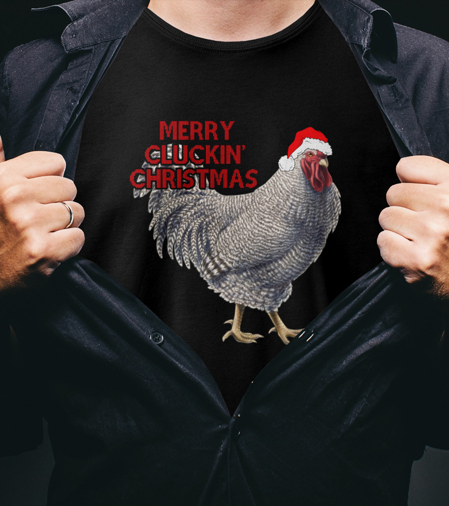 Merry Cluckin' Christmas Chicken With Santa Hat T-Shirt