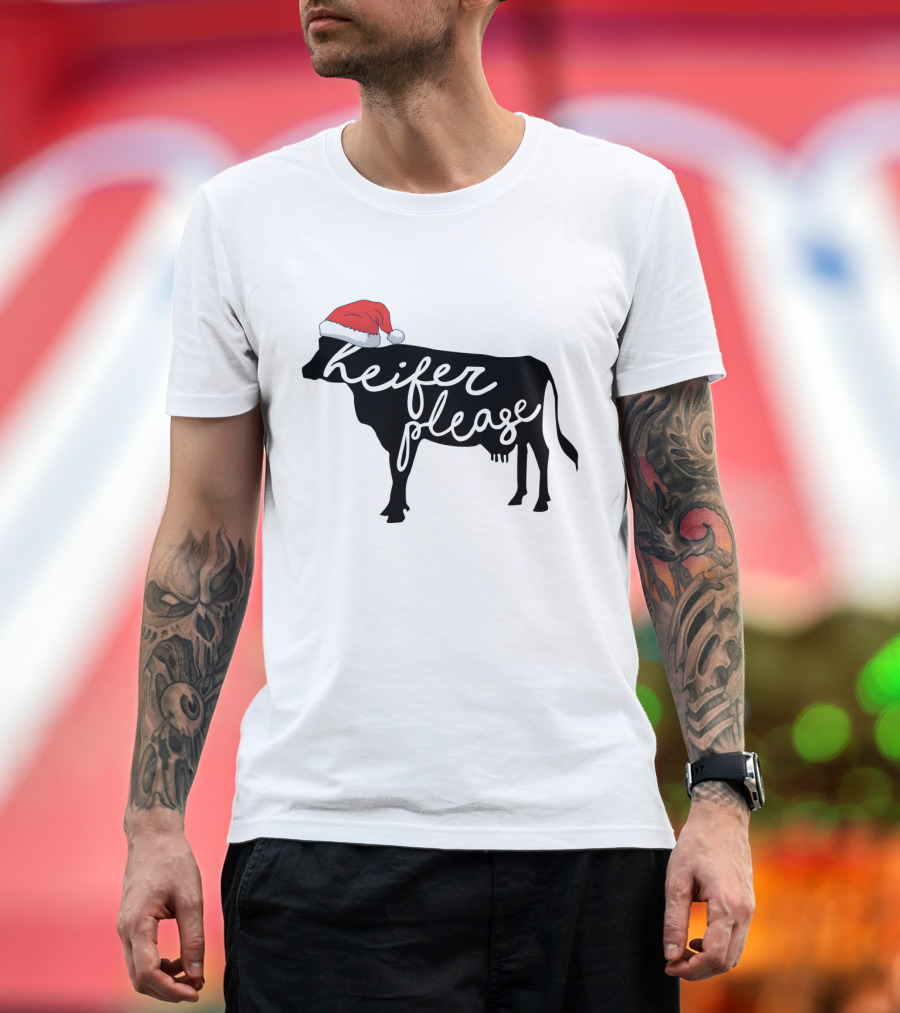 Merry Christmas Heifer Please Silhouette With Santa Hat T-Shirt