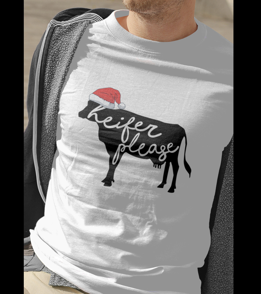 Merry Christmas Heifer Please Silhouette With Santa Hat T-Shirt