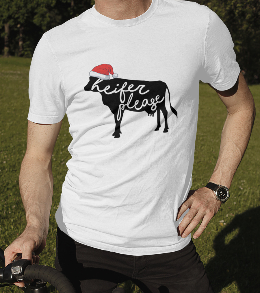 Merry Christmas Heifer Please Silhouette With Santa Hat T-Shirt