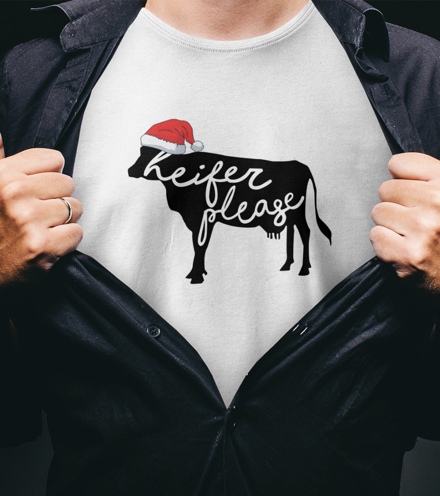 Merry Christmas Heifer Please Silhouette With Santa Hat T-Shirt