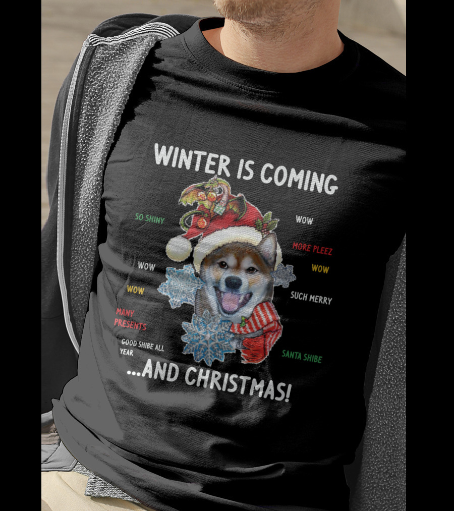 Winter Is Coming Shiba Inu Christmas Wow Santa Shibe Many Presents Such Merry T-Shirt