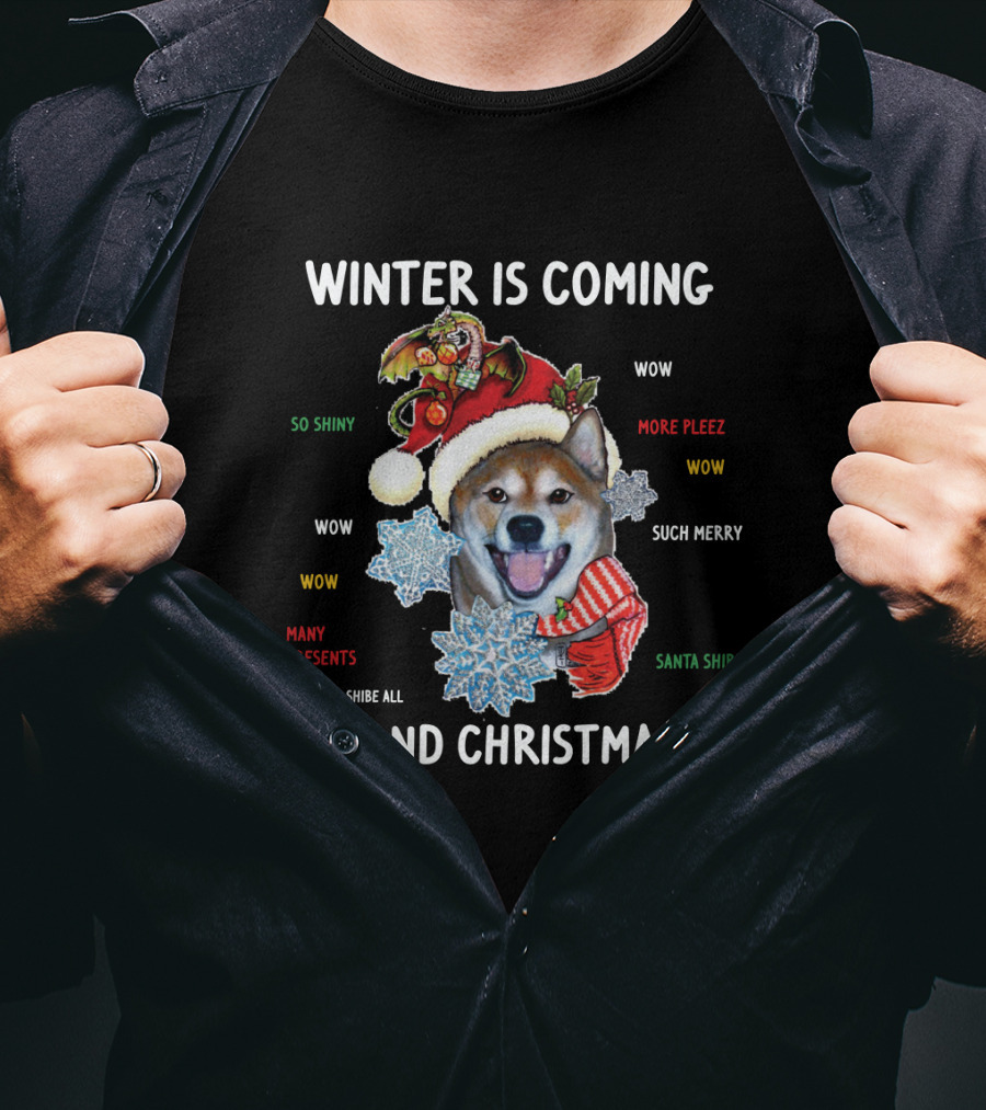 Winter Is Coming Shiba Inu Christmas Wow Santa Shibe Many Presents Such Merry T-Shirt
