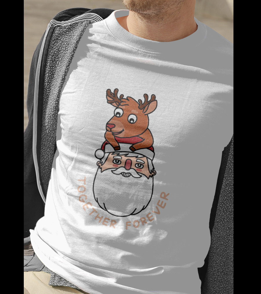 Santa And Reindeer Together Forever Best Friends T-Shirt