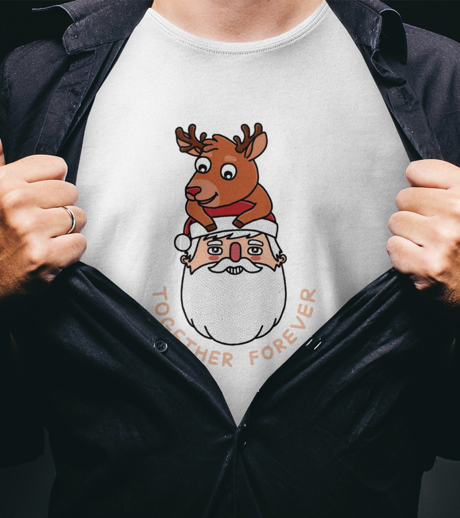 Santa And Reindeer Together Forever Best Friends T-Shirt