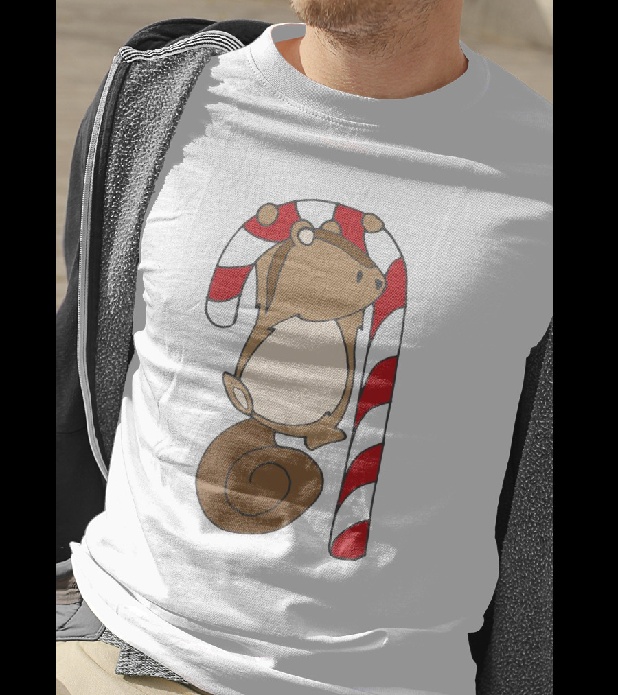 Ciapo Candy Cane Squirrel Hanging On Striped Christmas Treat T-Shirt