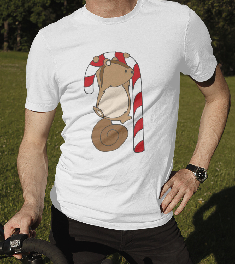 Ciapo Candy Cane Squirrel Hanging On Striped Christmas Treat T-Shirt