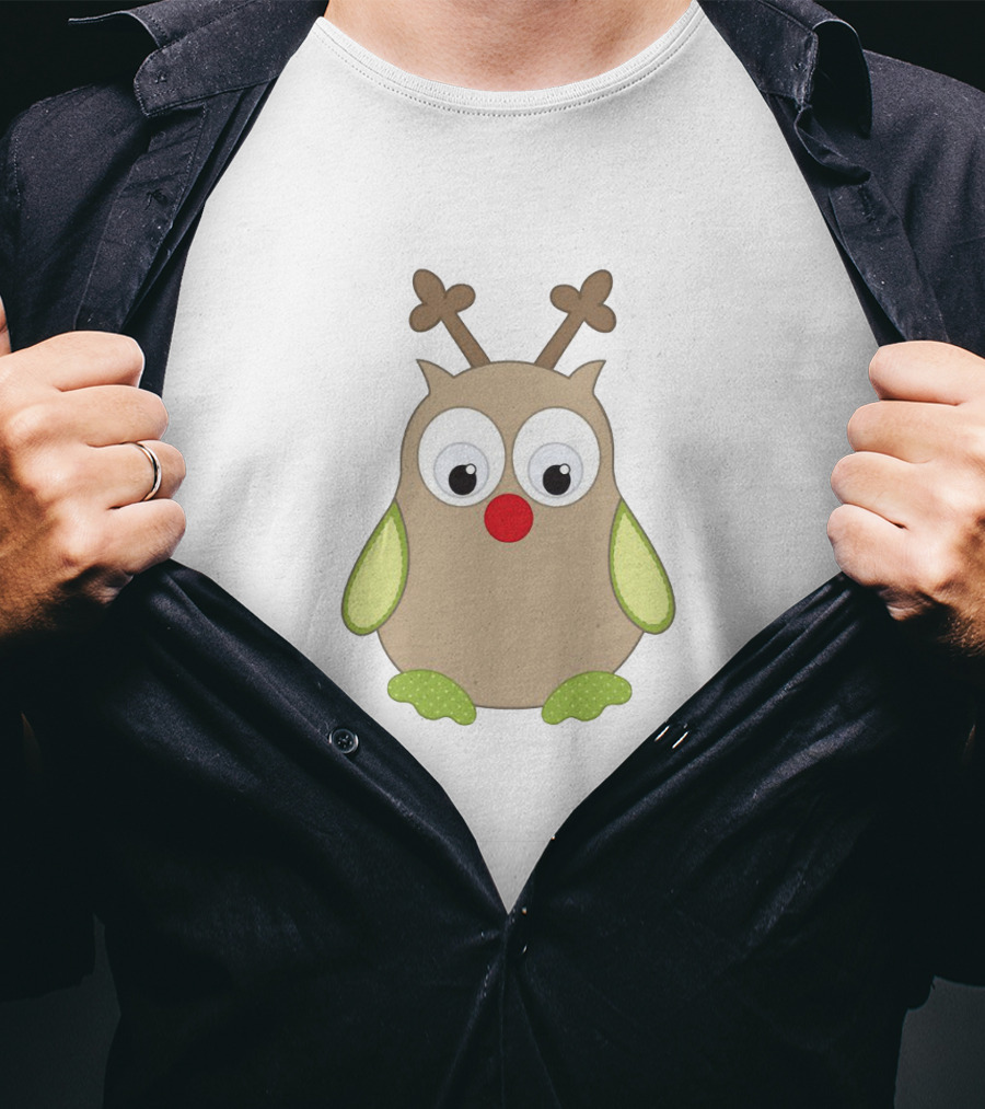 Owls With Reindeer Antlers And Red Nose Cute Holiday Critter T-Shirt