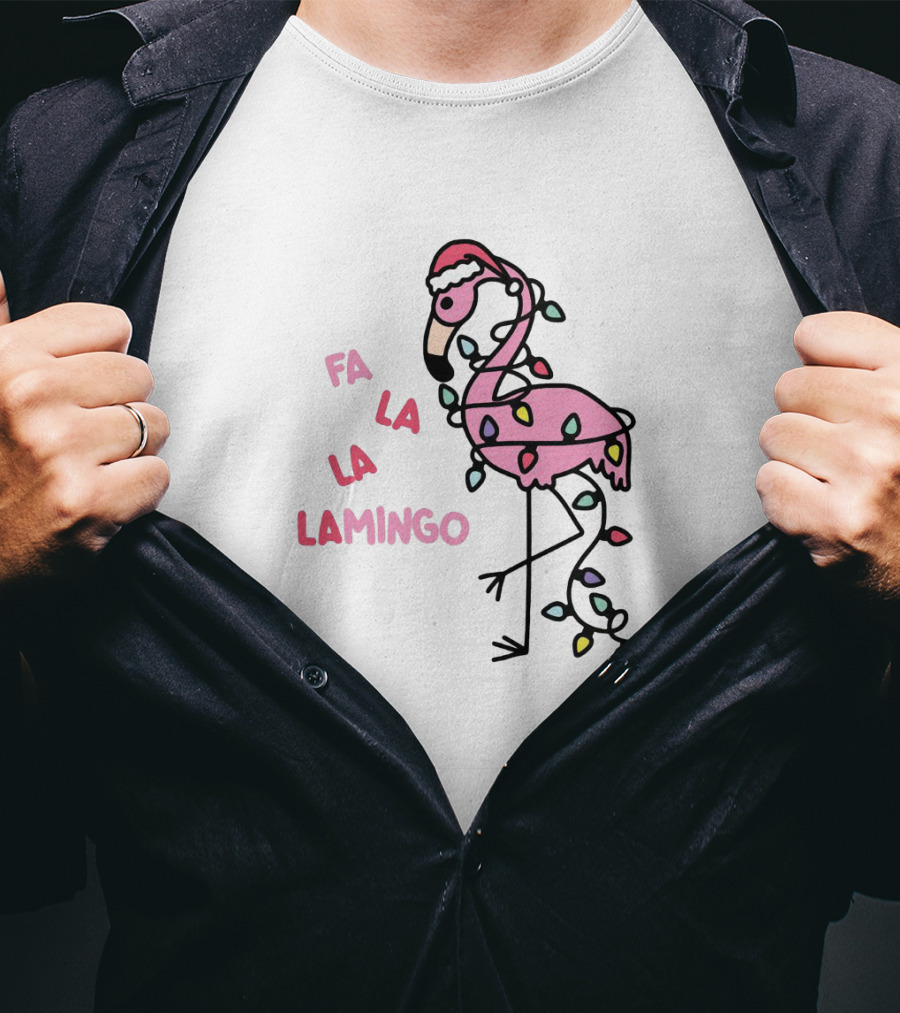 Fa La La Lamingo Christmas Flamingo Lights And Santa Hat Holiday T-Shirt