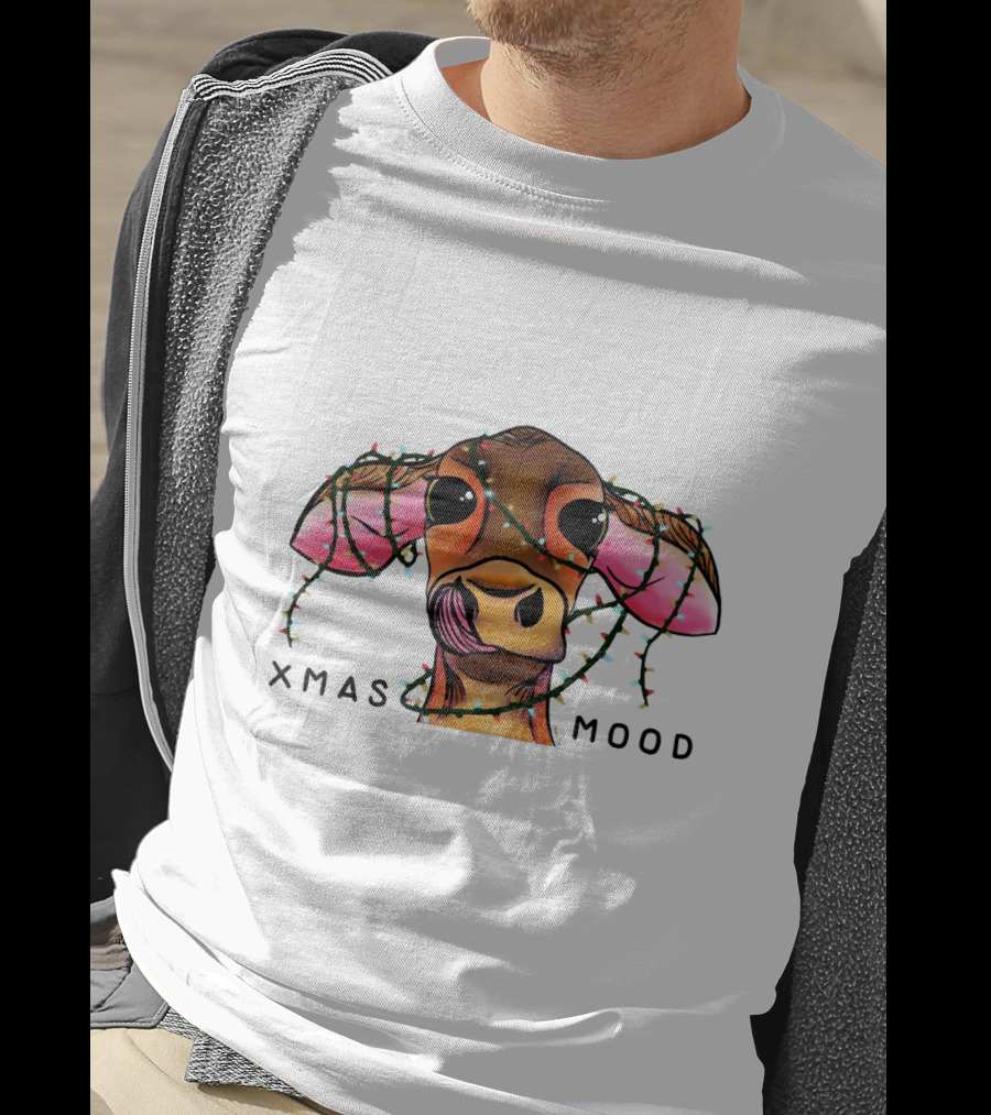 Xmas Mood Cow Wrapped In Festive Lights T-Shirt