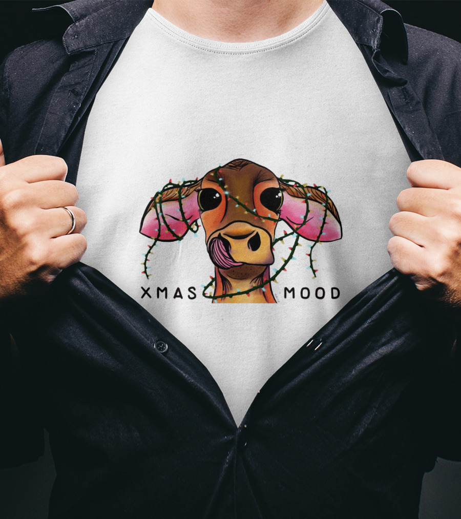 Xmas Mood Cow Wrapped In Festive Lights T-Shirt