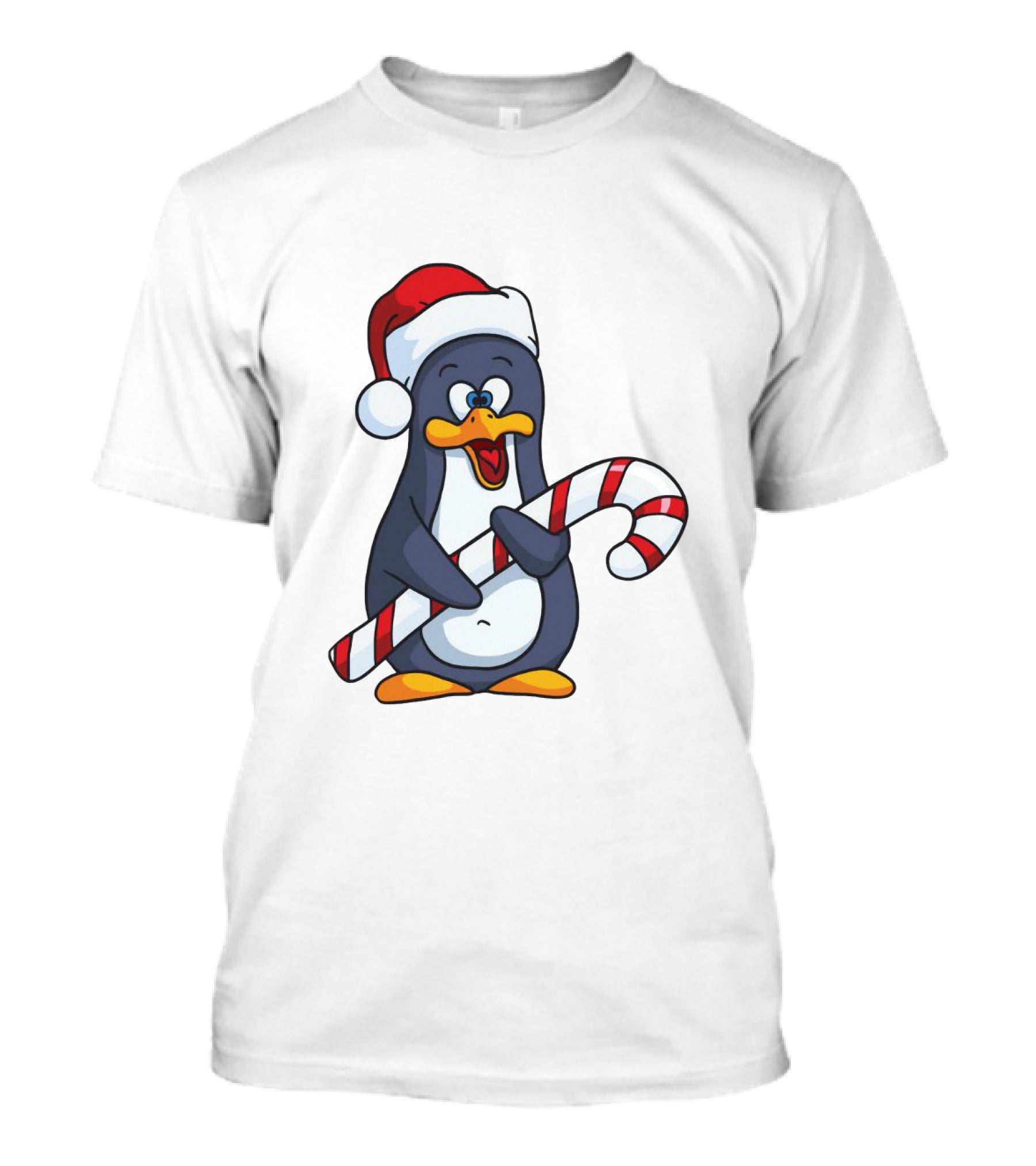 Jolly Christmas Penguin With Santa Hat And Candy Cane T-Shirt
