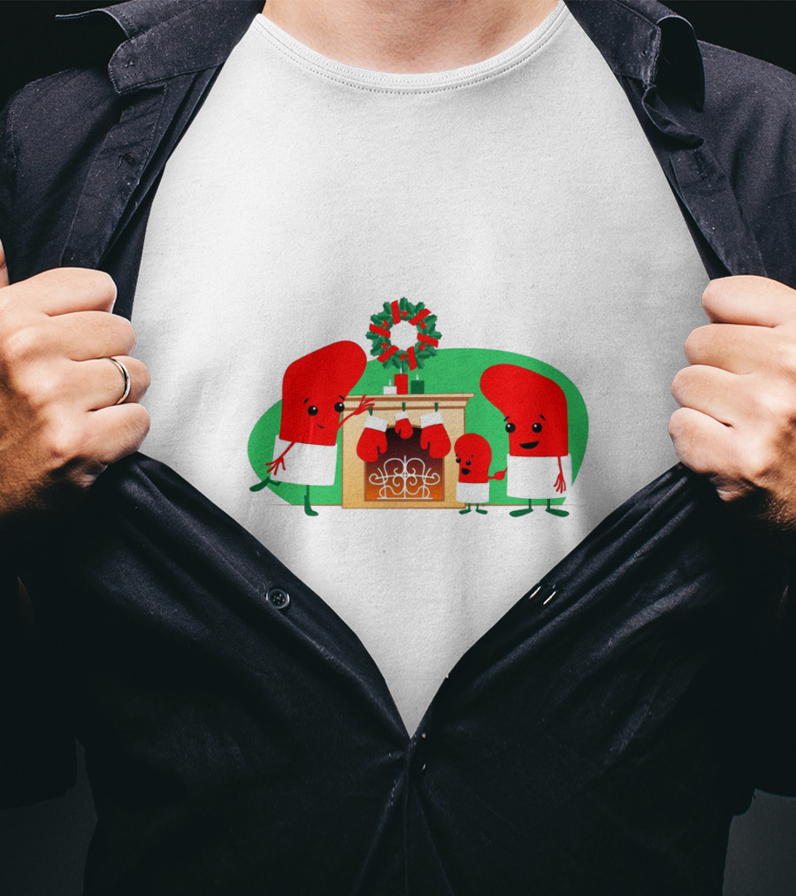 Merry Christmas Family Socks Decorating Fireplace T-Shirt