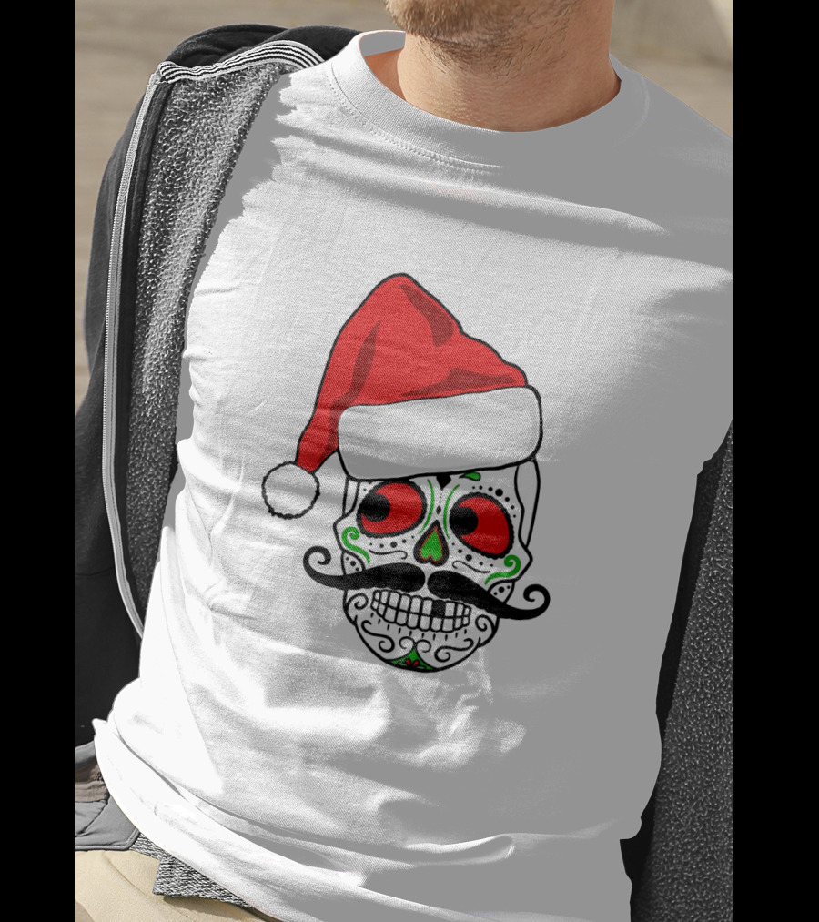 Santa Hat Festive Sugar Skull Christmas T-Shirt