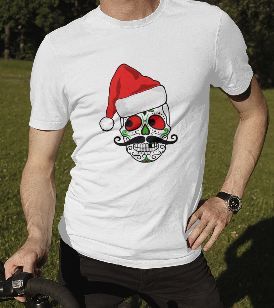 Santa Hat Festive Sugar Skull Christmas T-Shirt