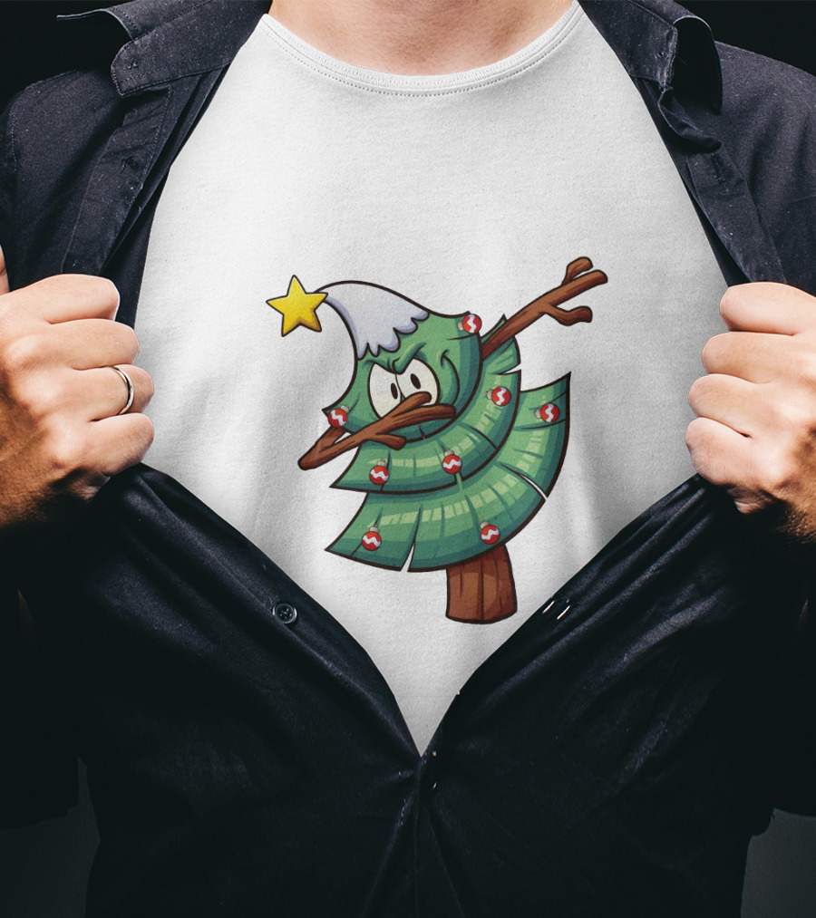 Christmas Tree Doing Dab Dance With Star And Decorations T-Shirt
