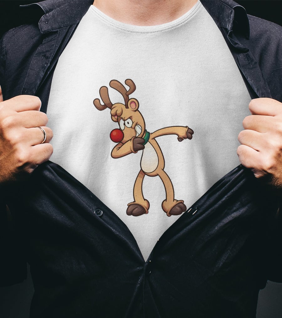 Rudolph Dabbing Reindeer Christmas Character With Red Nose T-Shirt