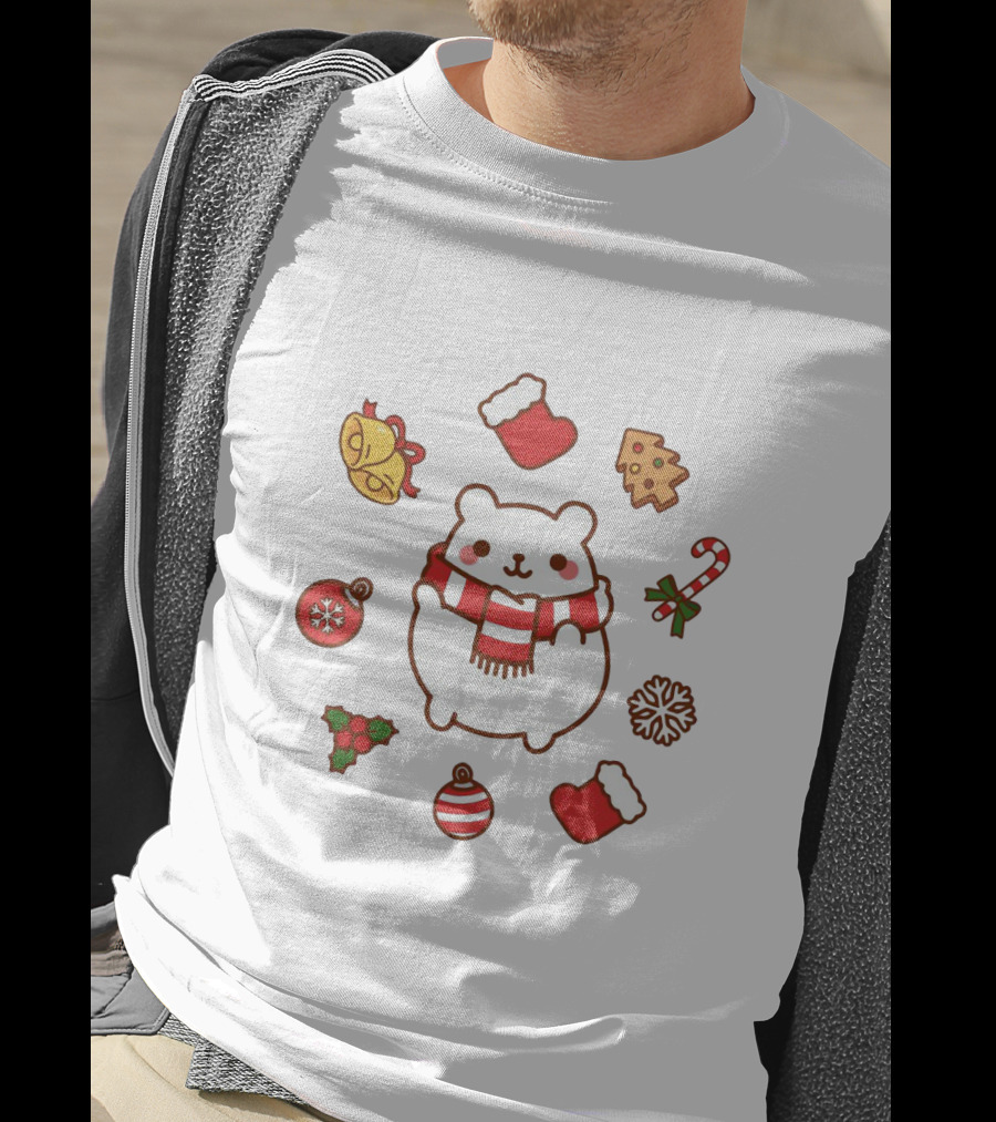 Happy Polar Bear Surrounded By Christmas Holiday Symbols T-Shirt