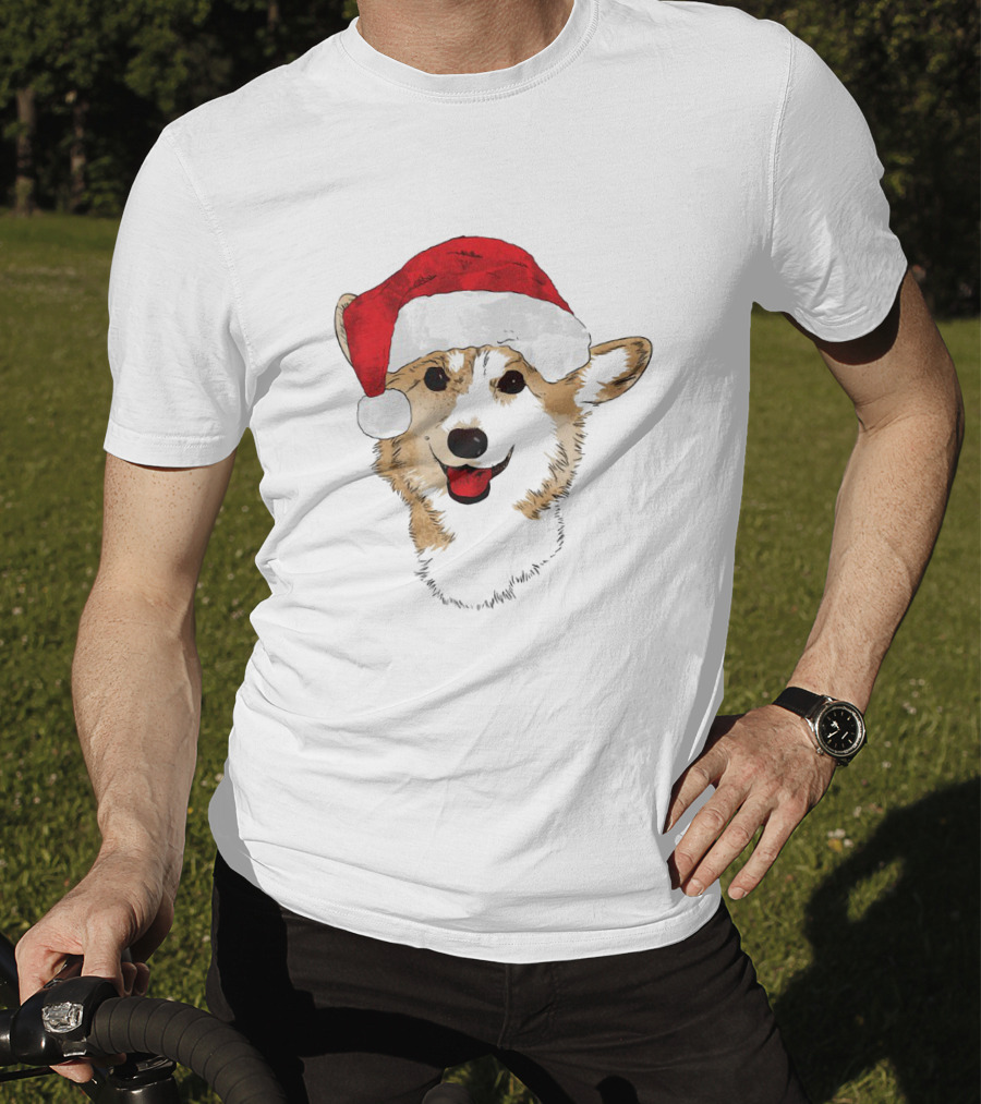 Ho Ho Happy Corgi Santa Hat Smiling Cuteness T-Shirt