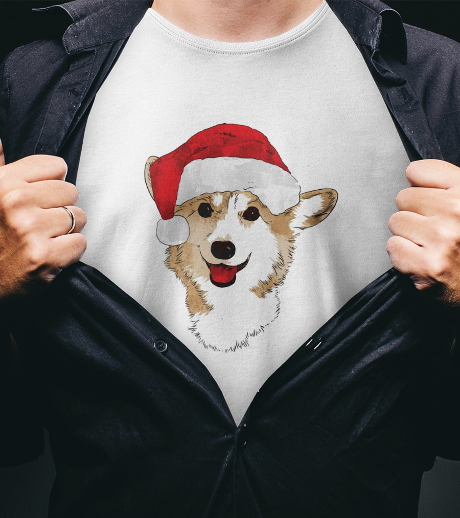 Ho Ho Happy Corgi Santa Hat Smiling Cuteness T-Shirt