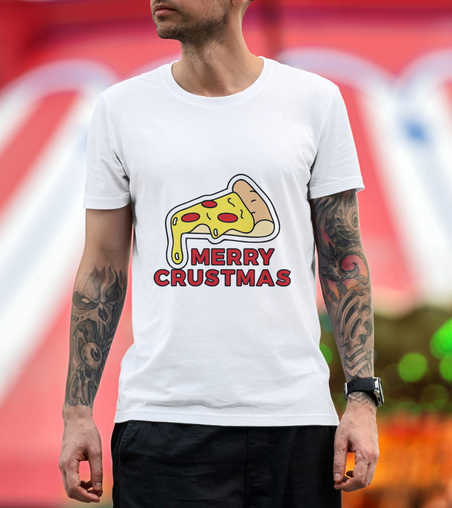 Merry Crustmas Pizza Slice Festive Holiday Play on Words T-Shirt