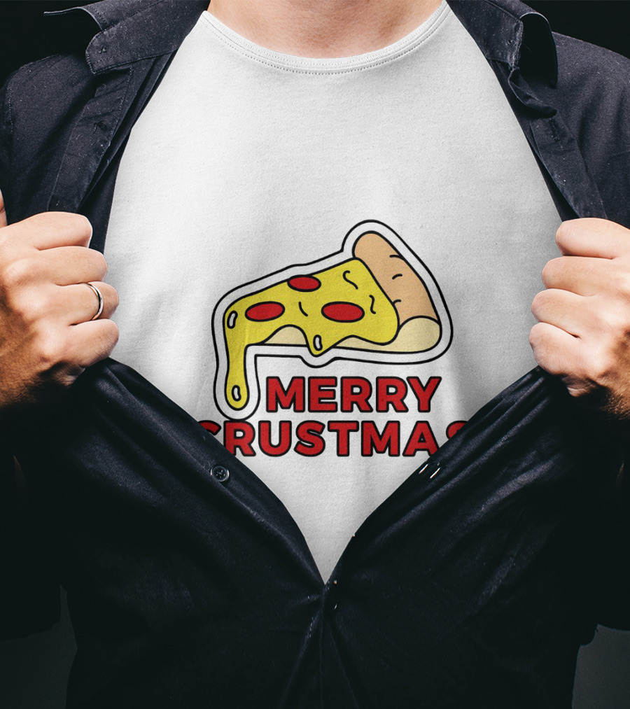 Merry Crustmas Pizza Slice Festive Holiday Play On Words T-Shirt