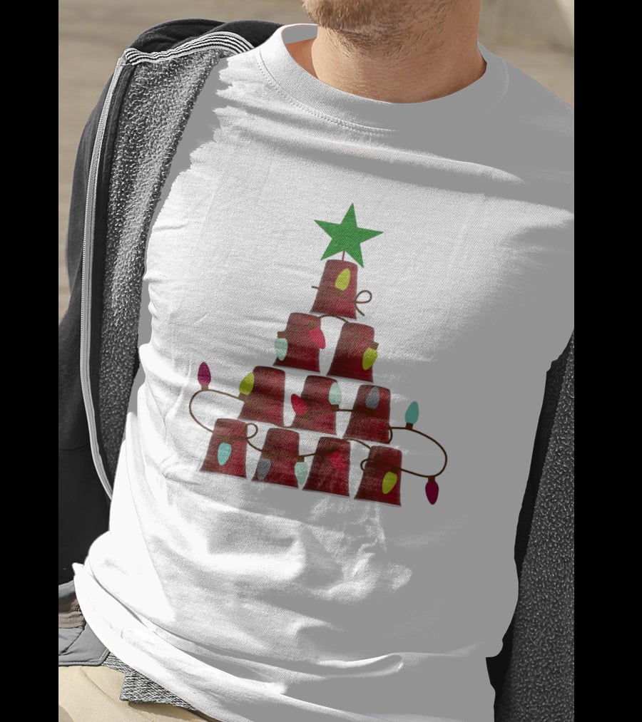 Red Cup Stacked Christmas Tree With Lights And Star Topper T-Shirt
