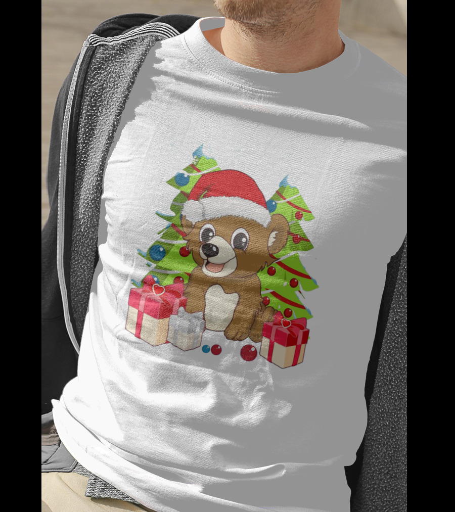 Santa Cute Bear With Christmas Trees And Presents T-Shirt