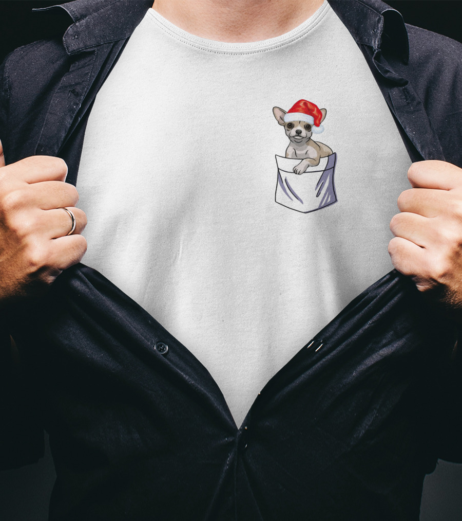 Santa Chihuahua In Pocket Festive Holiday Companion T-Shirt