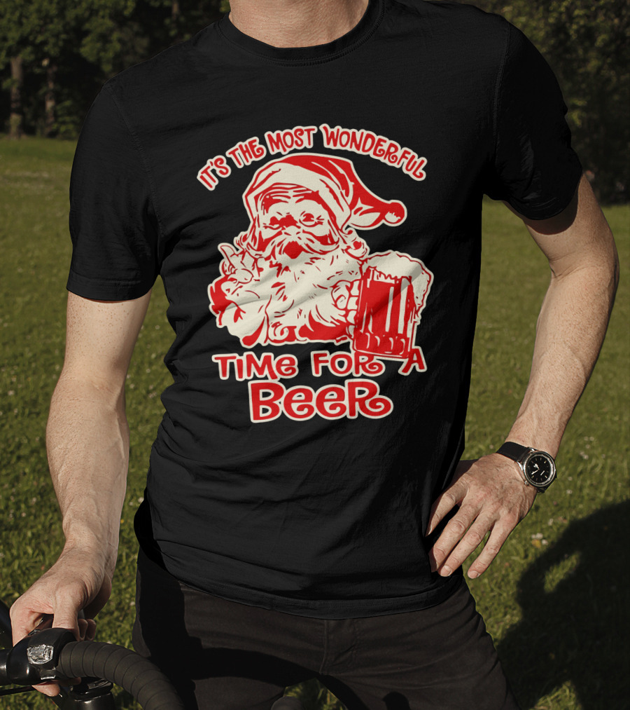 It's The Most Wonderful Time For A Beer Santa Holding Mug T-Shirt
