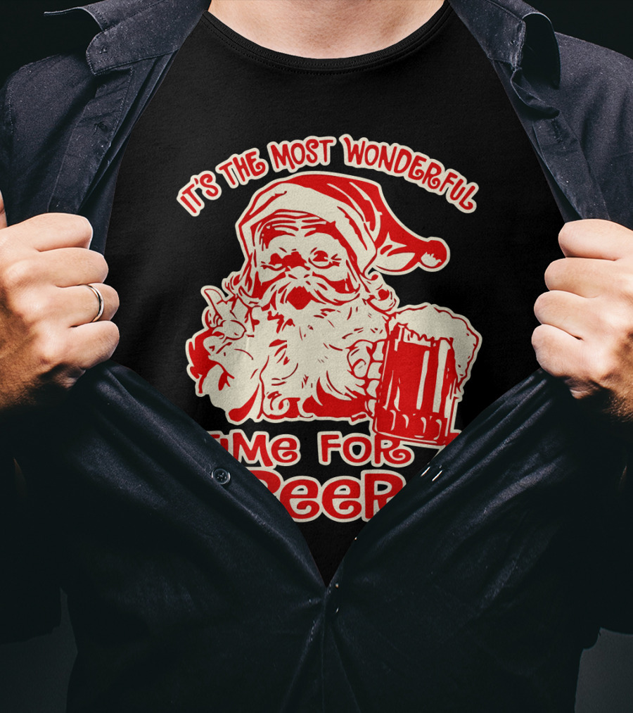 It's The Most Wonderful Time For A Beer Santa Holding Mug T-Shirt