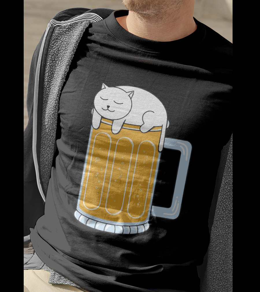 Cat Sleeping On Beer Mug Clipart T-Shirt