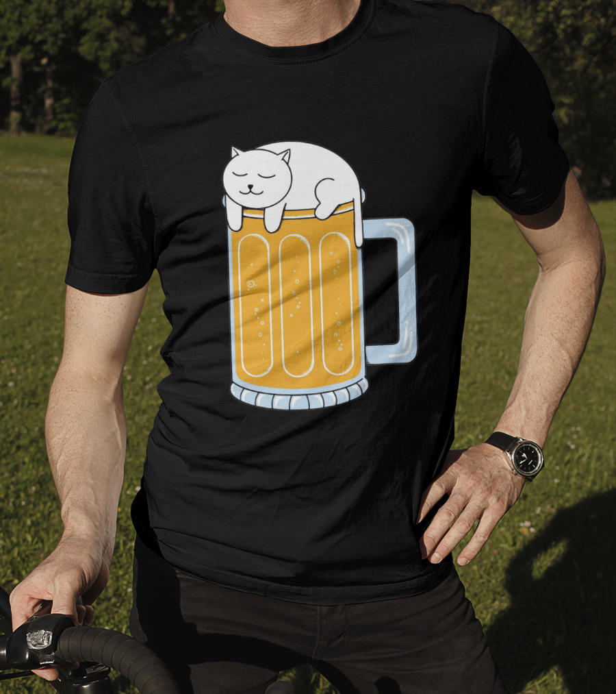 Cat Sleeping On Beer Mug Clipart T-Shirt
