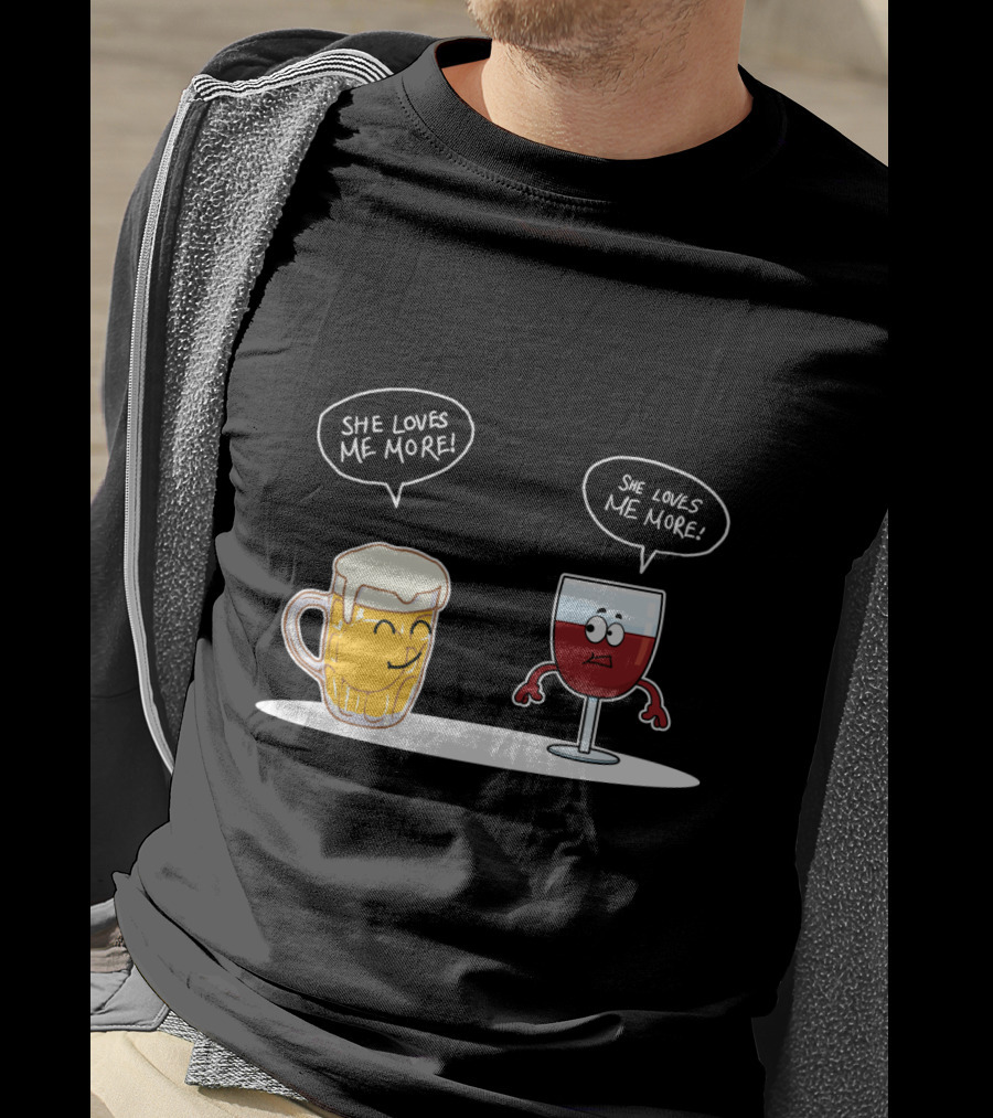 Beer And Wine Cartoon Debate: She Loves Me More Playful Rivalry T-Shirt