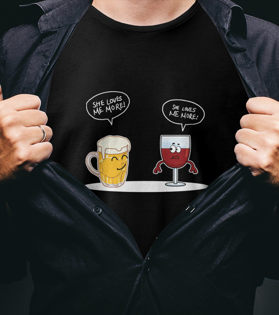 Beer And Wine Cartoon Debate: She Loves Me More Playful Rivalry T-Shirt