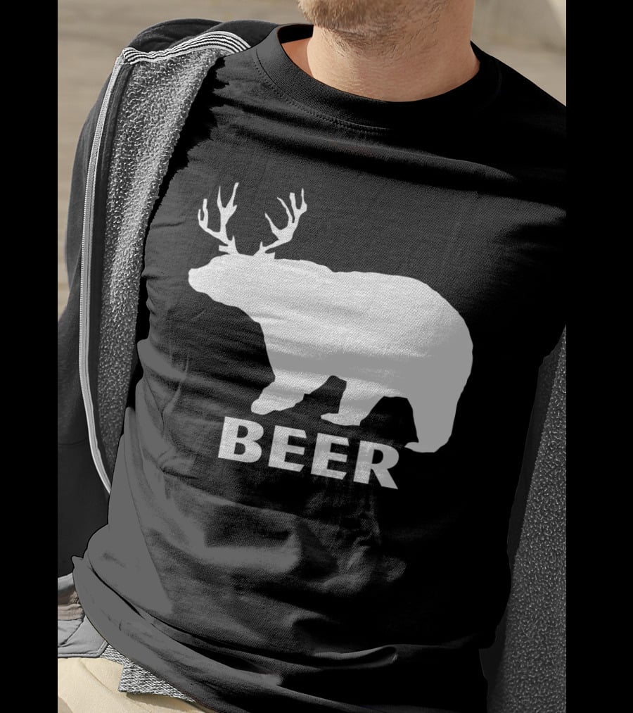 Beer Funny Drinking Bear With Antlers T-Shirt