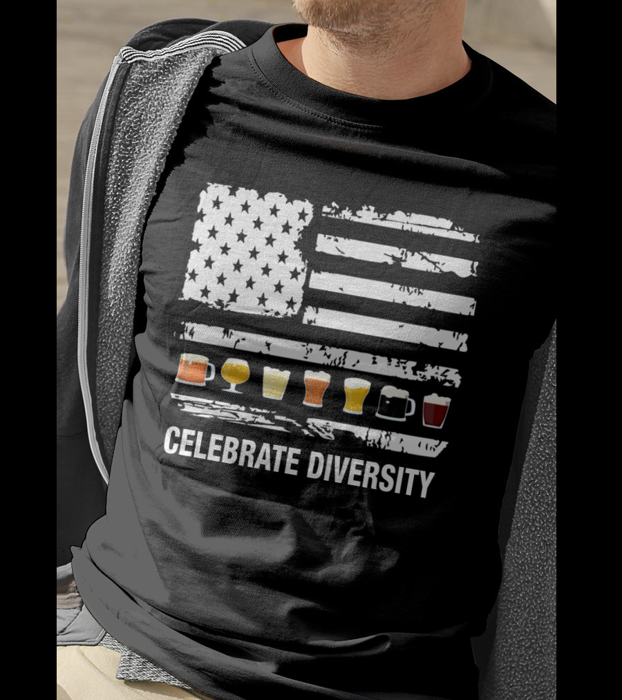 Celebrate Diversity American Flag Beer Glasses T-Shirt