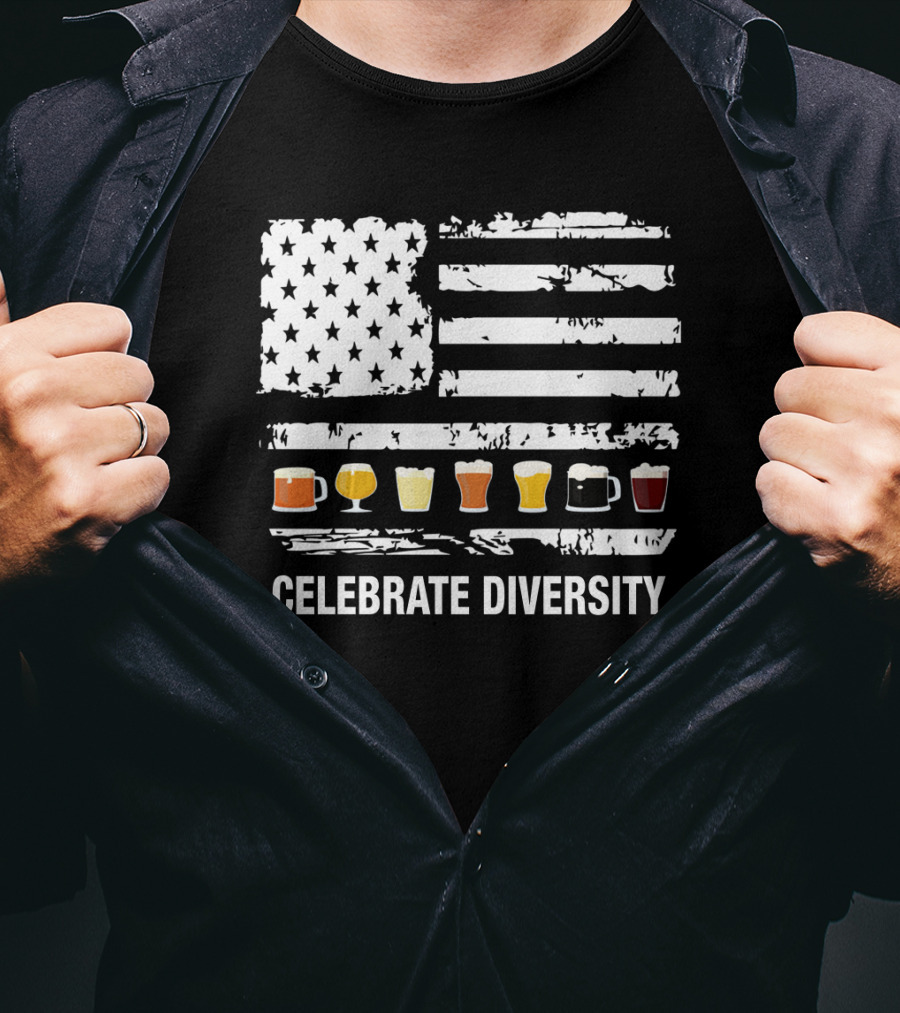 Celebrate Diversity American Flag Beer Glasses T-Shirt
