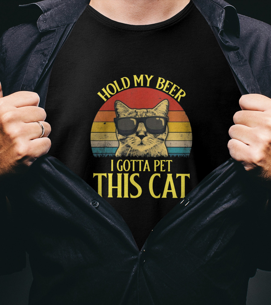 Hold My Beer I Gotta Pet This Cat Retro Sunglasses Cat T-Shirt