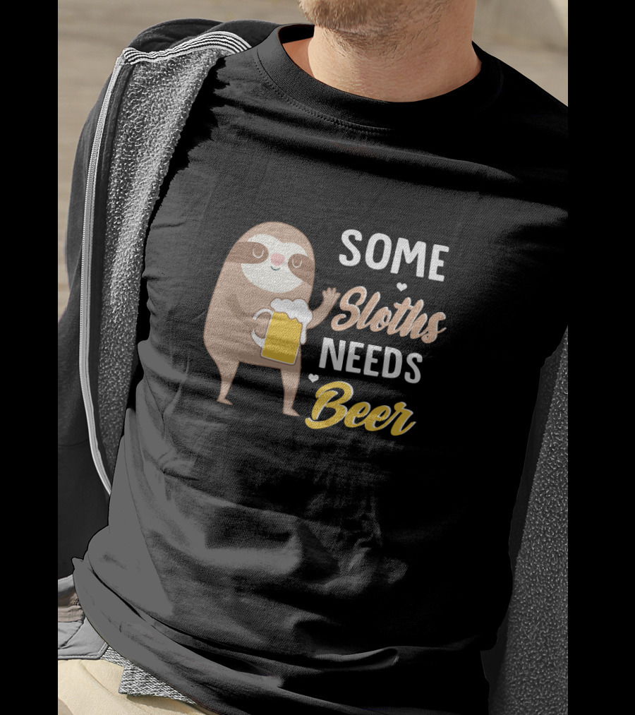 Some Sloths Needs Beer With Cute Sloth Holding Mug T-Shirt