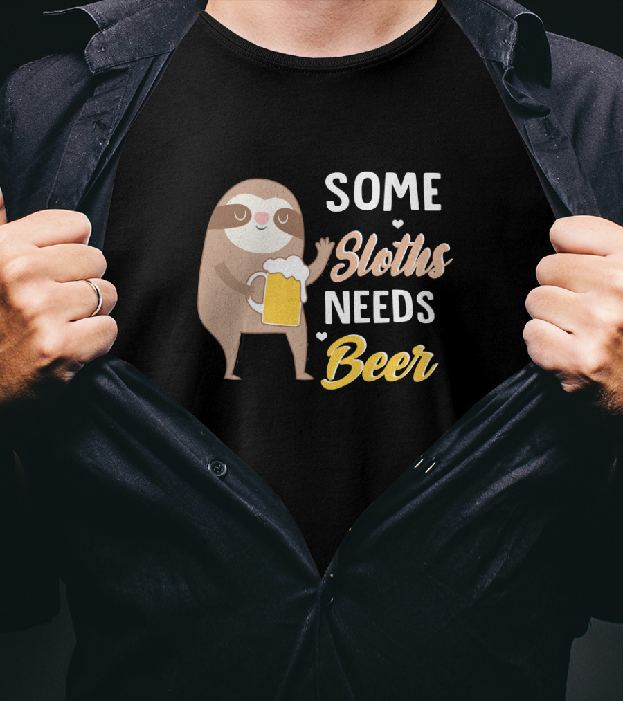Some Sloths Needs Beer With Cute Sloth Holding Mug T-Shirt