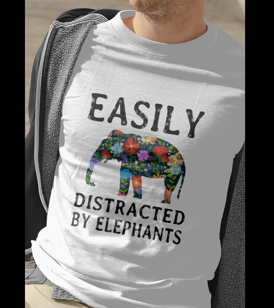 Easily Distracted By Elephants Floral T-Shirt